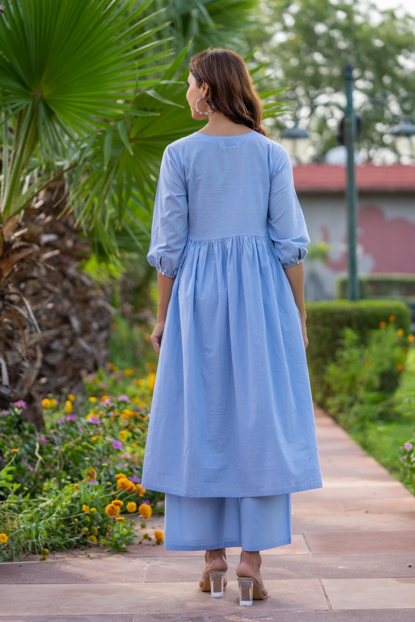 Pastel Blue Kantha Kurta