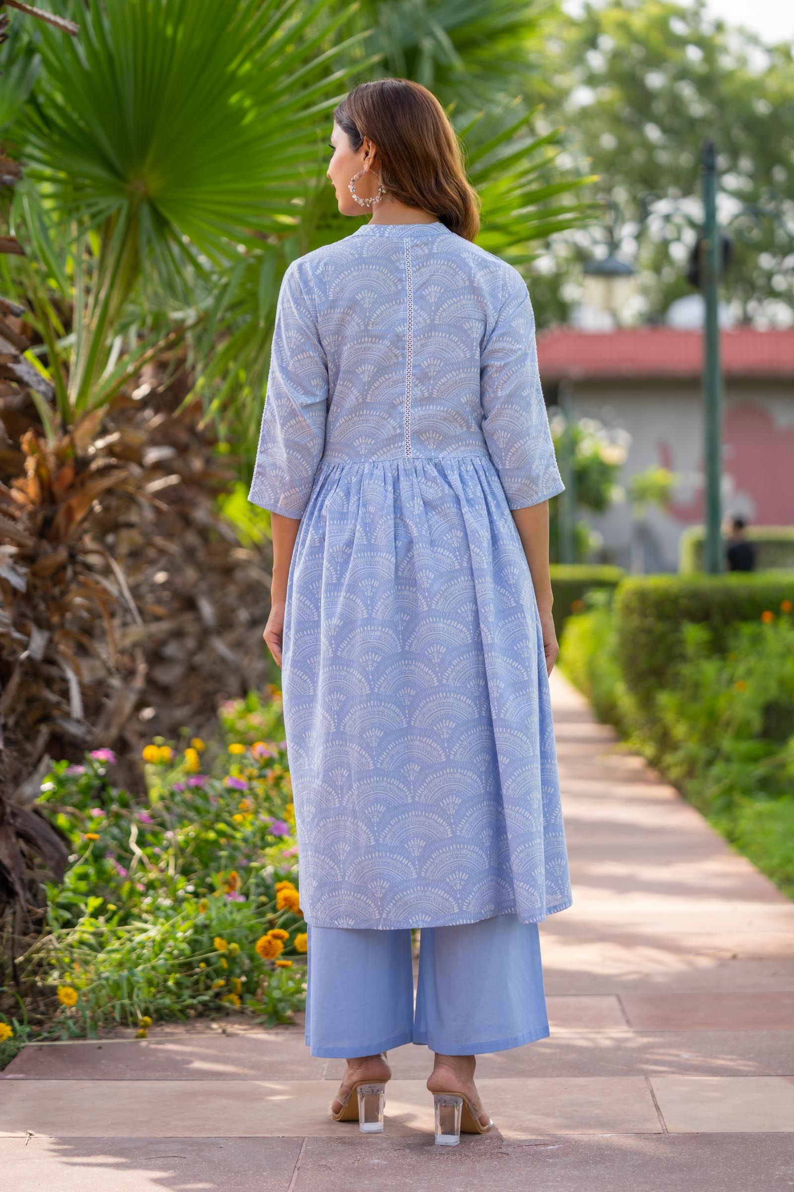 Blue Printed Lace Kurta 