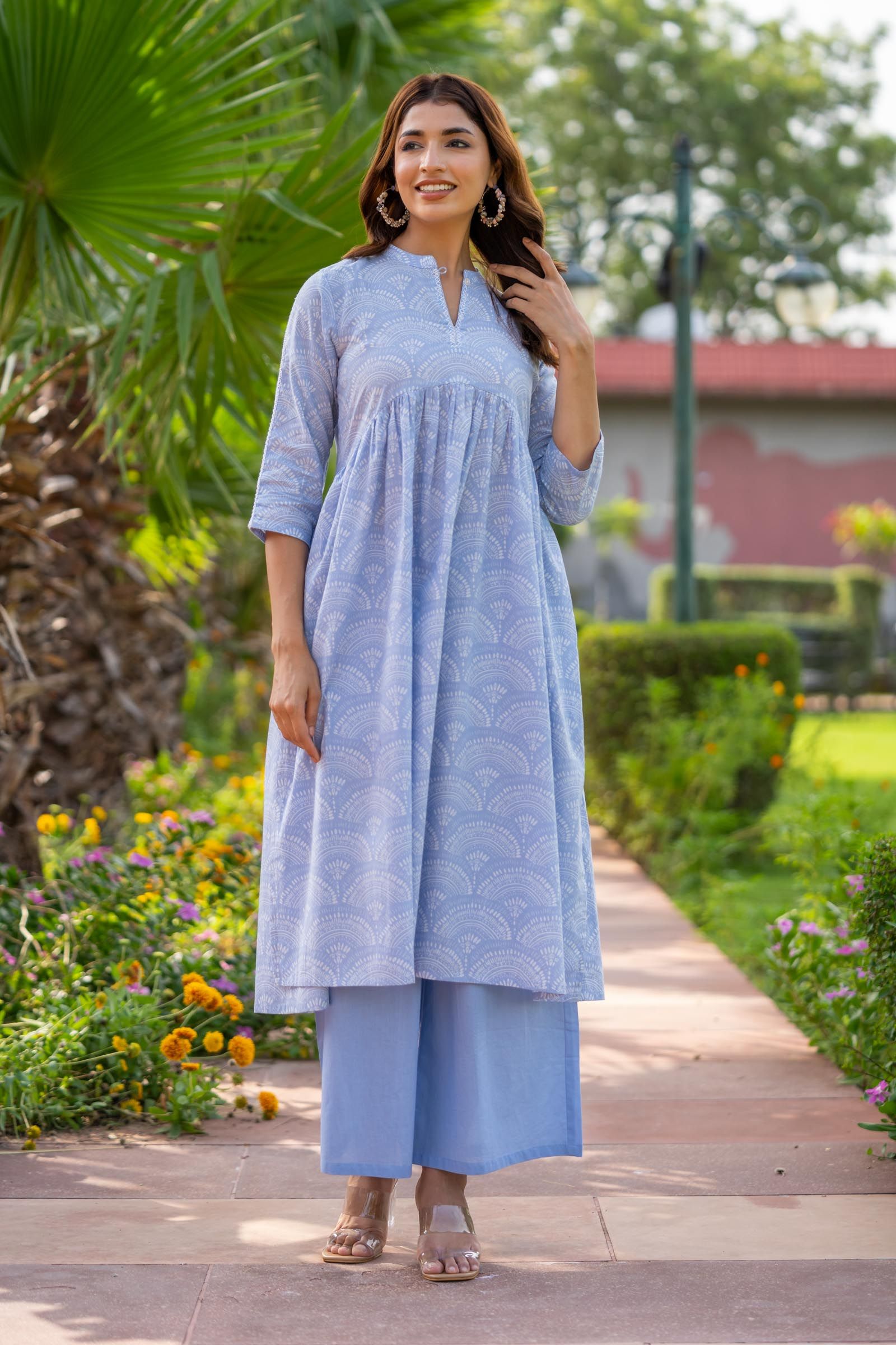 Blue Printed Lace Kurta 