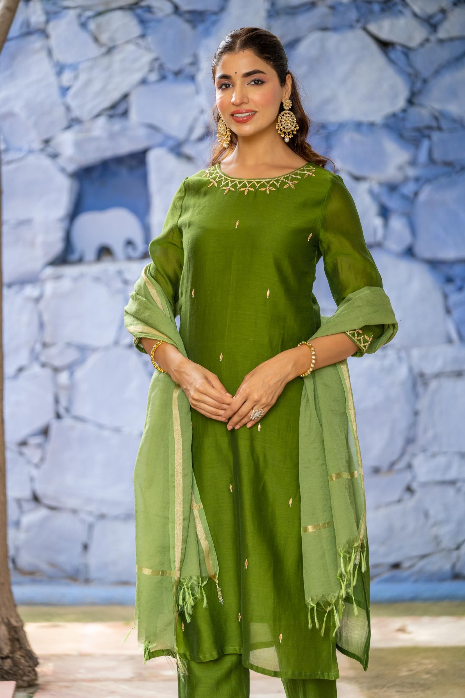 Green Chanderi  Kurta 