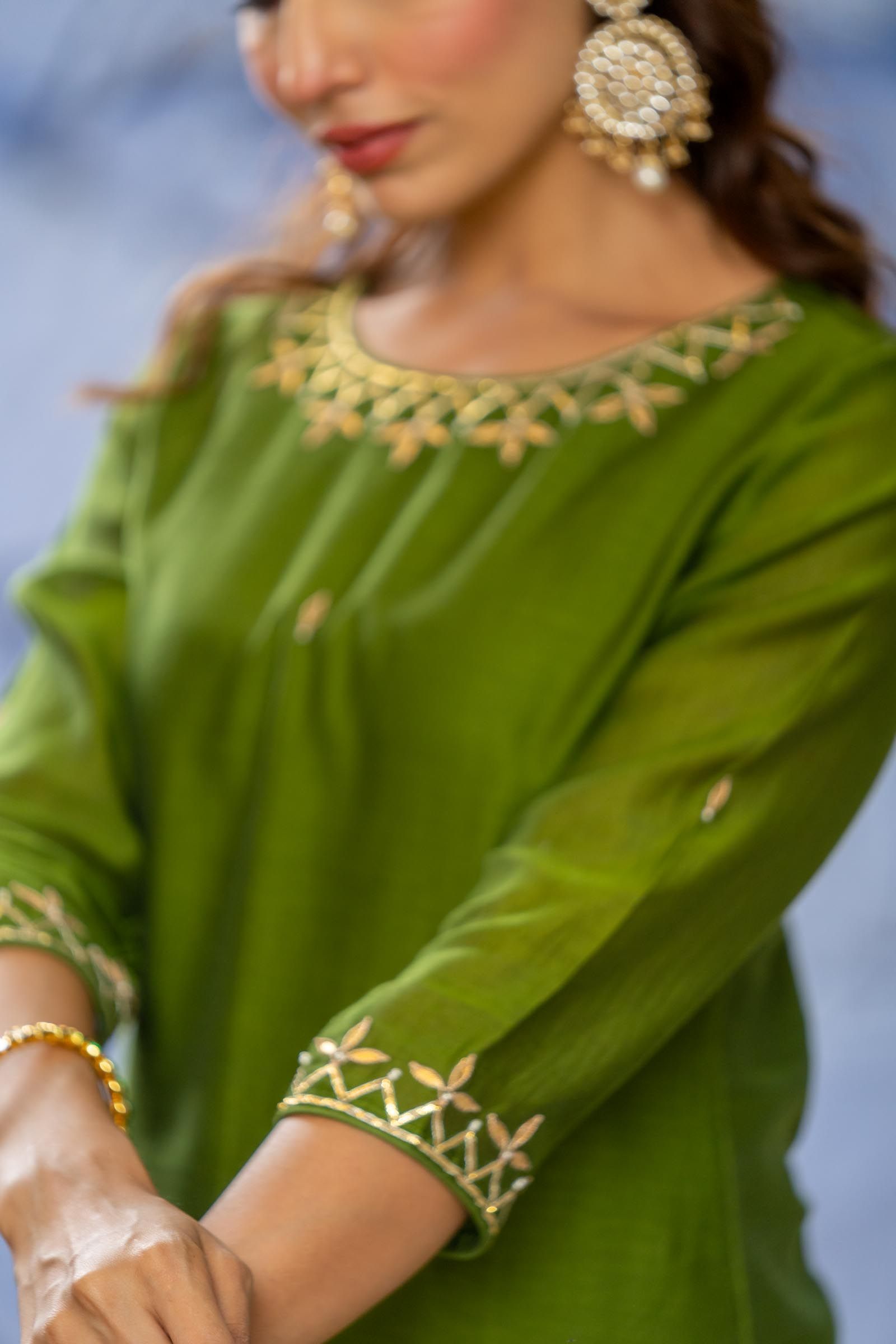 Green Chanderi  Kurta 