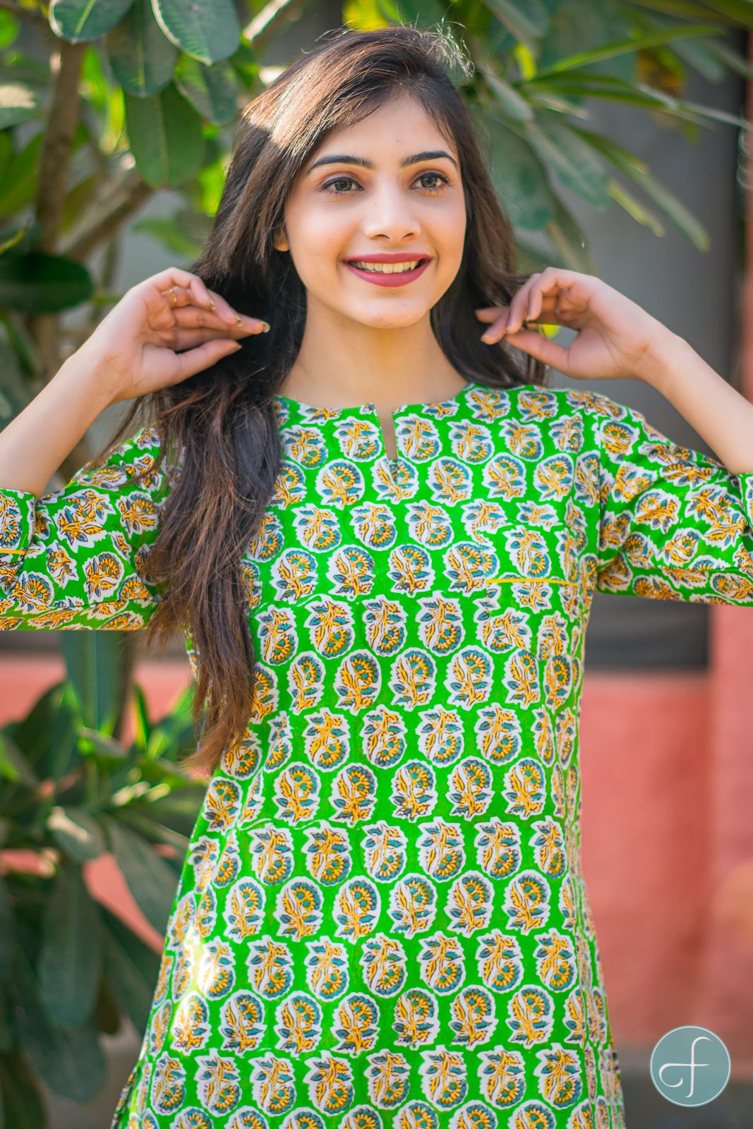 Glorious Green Block Printed Night Suit