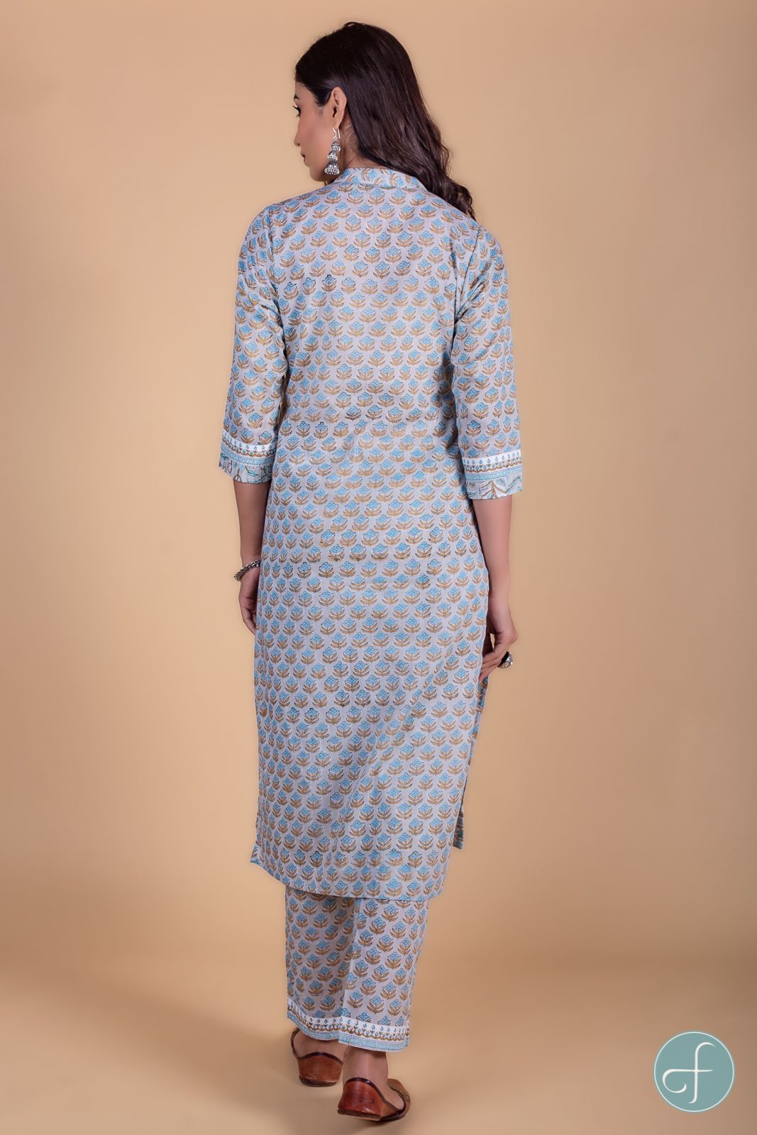 Grey Floral Block Printed Kurta 