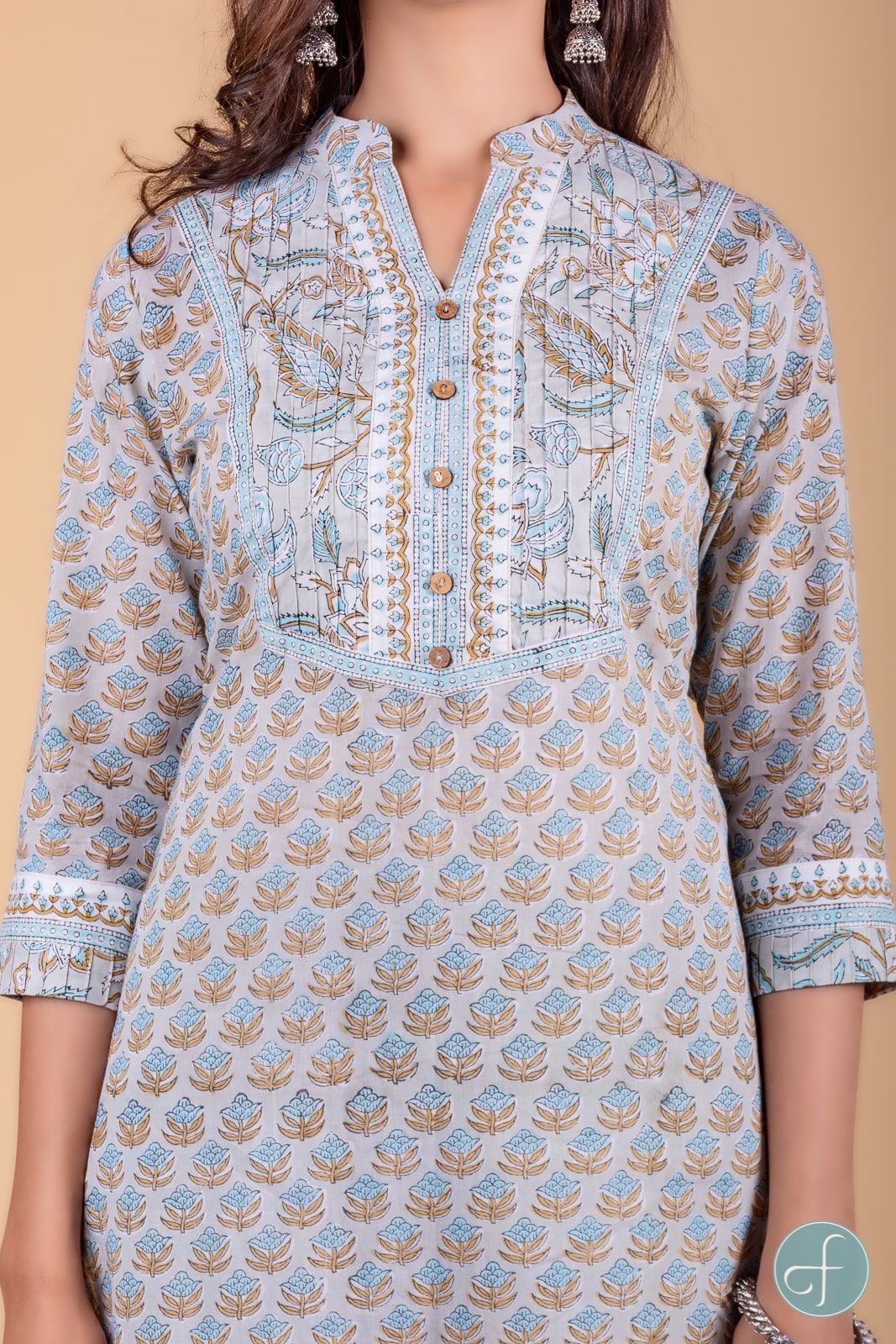 Grey Floral Block Printed Kurta 