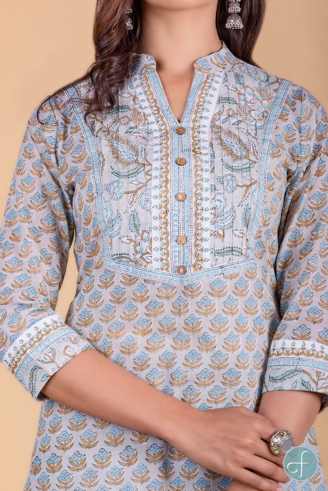 Grey Floral Block Printed Kurta 