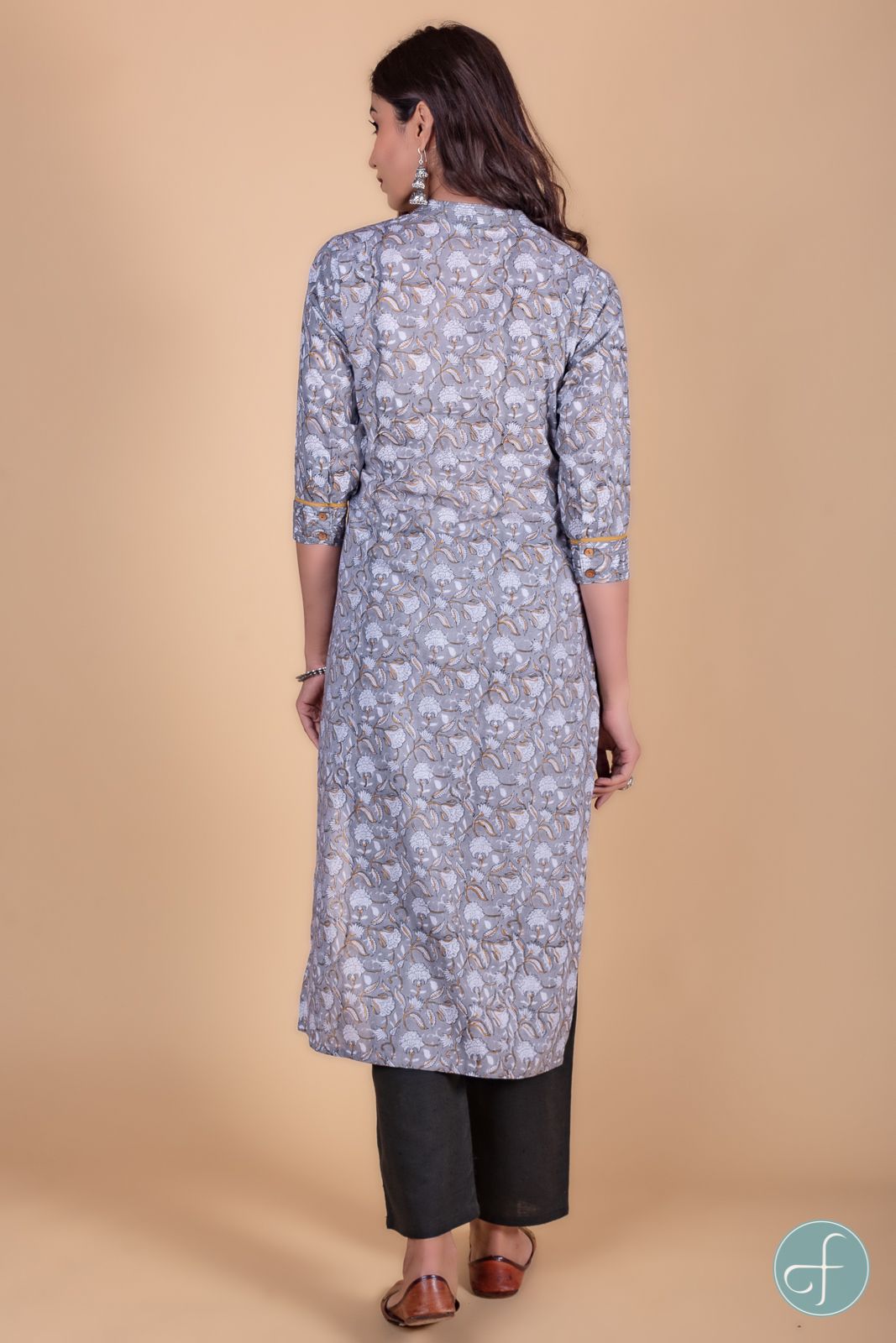 Ash Grey Block Printed Kurta 