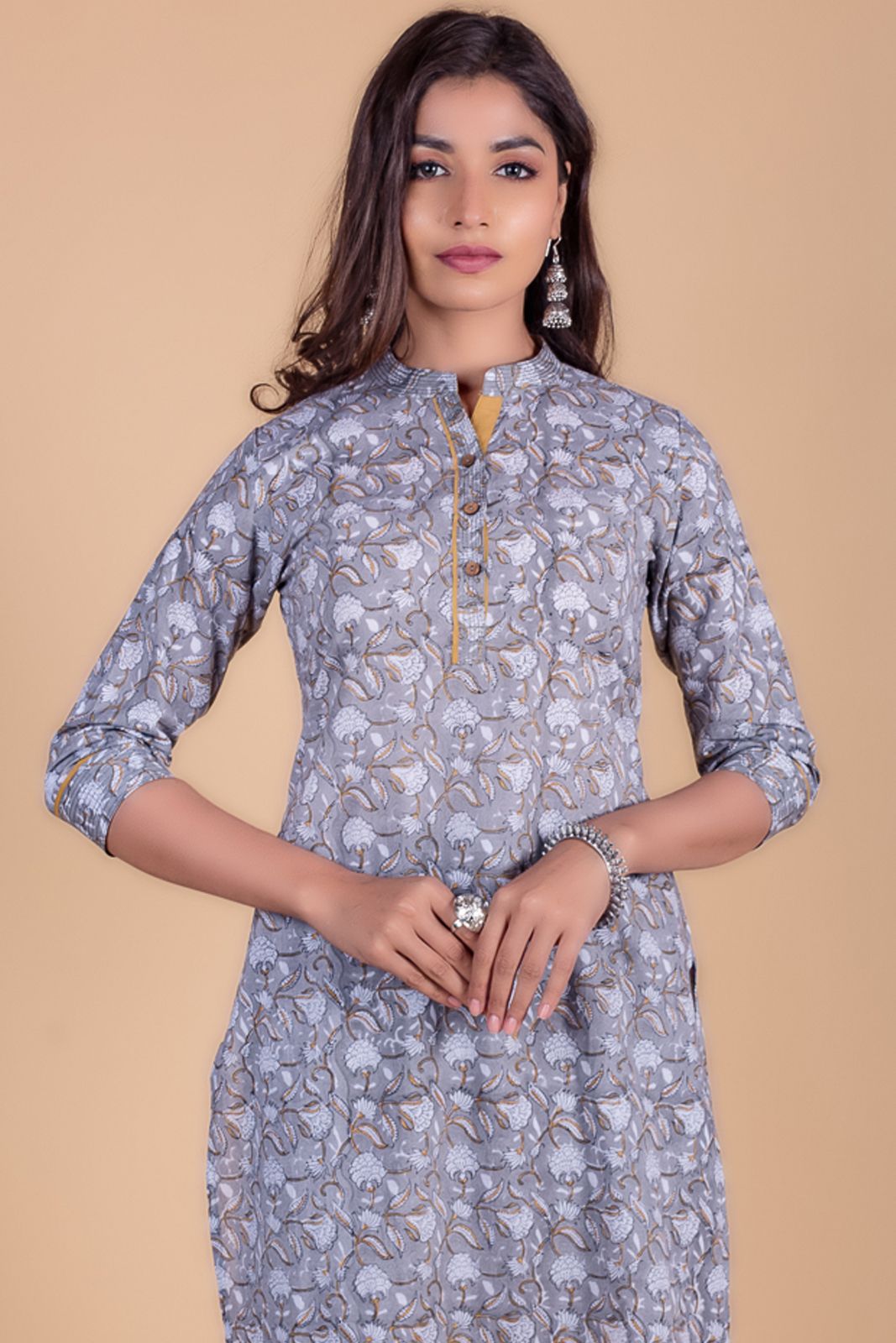 Ash Grey Block Printed Kurta 