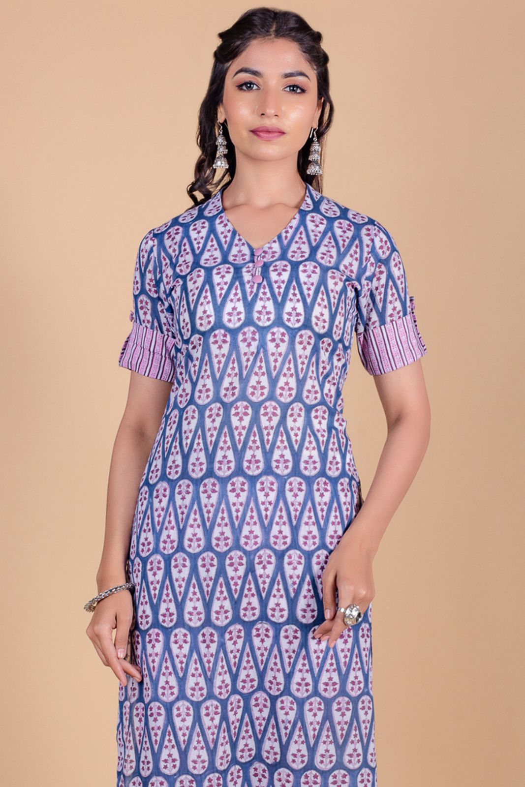 Quartz Blue Block Printed Kurta 