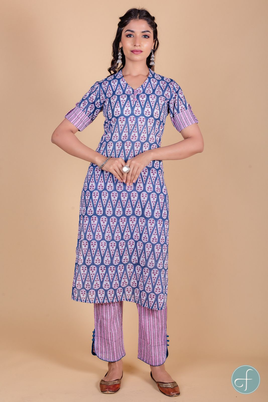 Quartz Blue Block Printed Kurta 