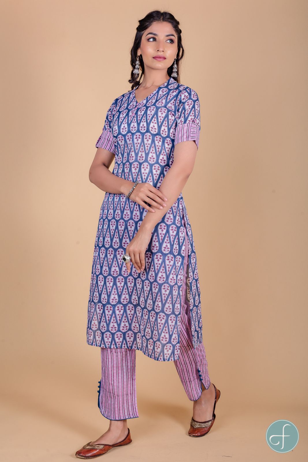 Quartz Blue Block Printed Kurta 