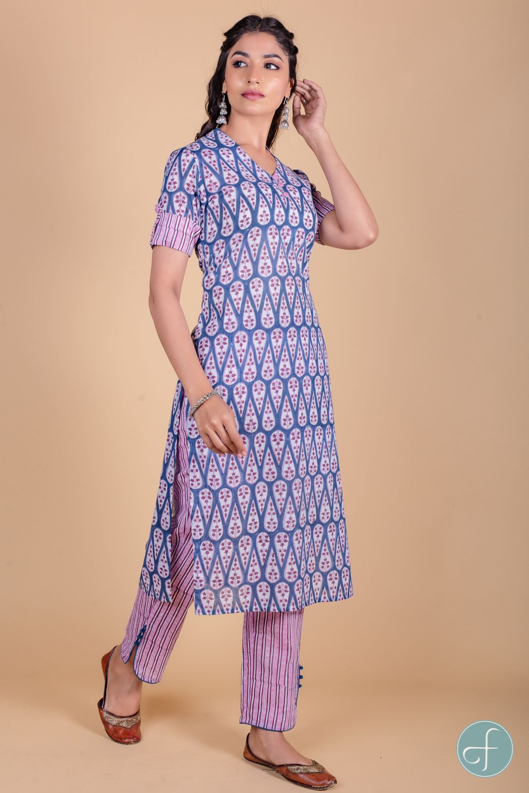 Quartz Blue Block Printed Kurta 