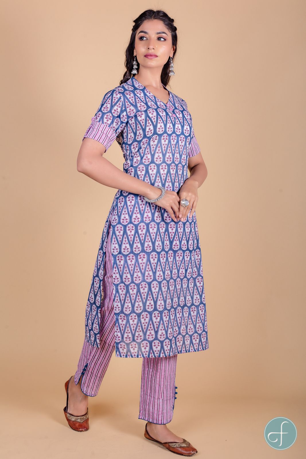 Quartz Blue Block Printed Kurta 