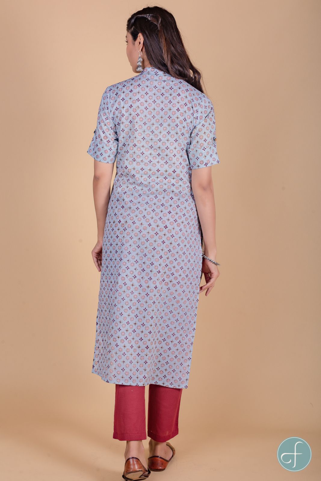 Winter Blue Block Printed Kurta 