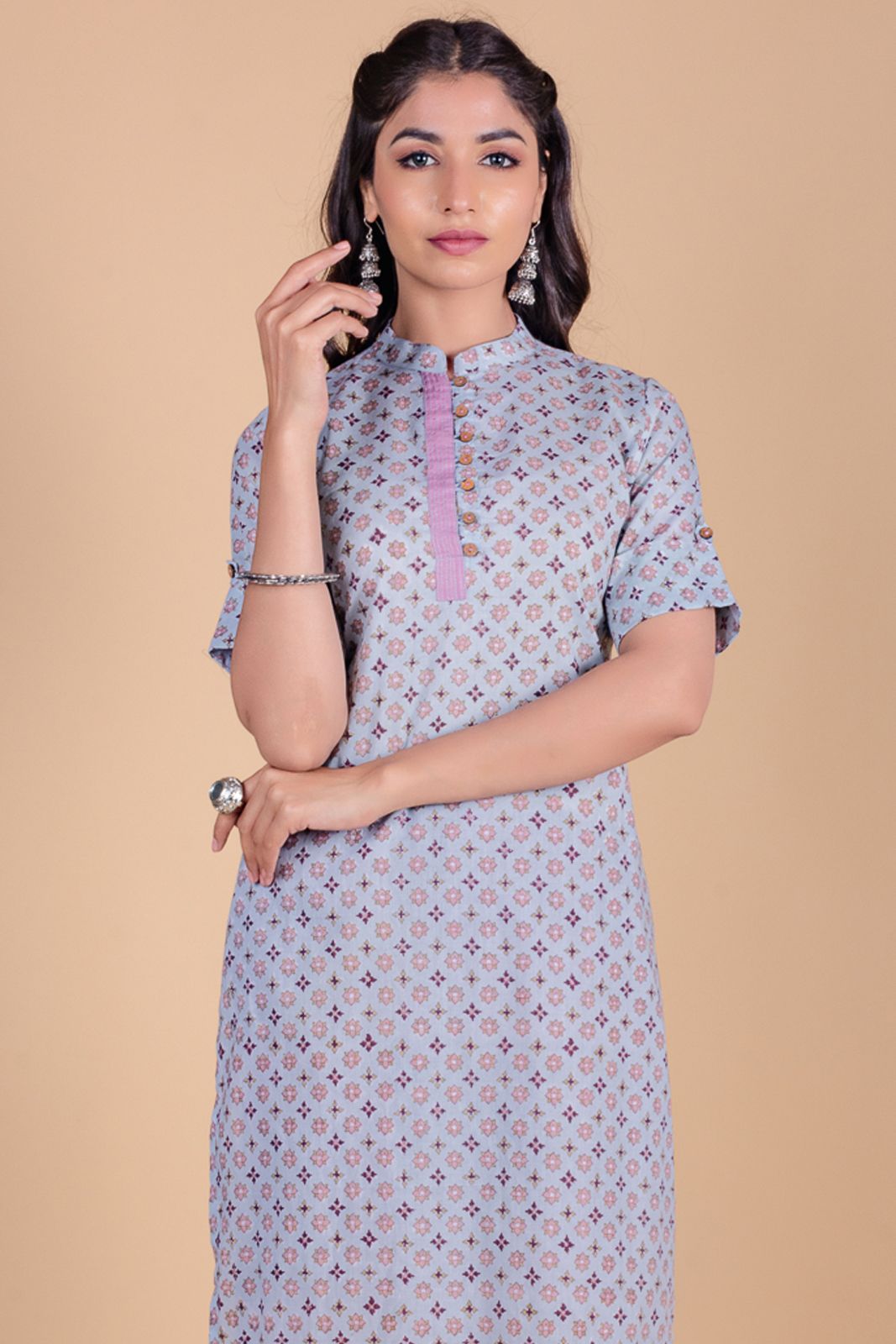 Winter Blue Block Printed Kurta 