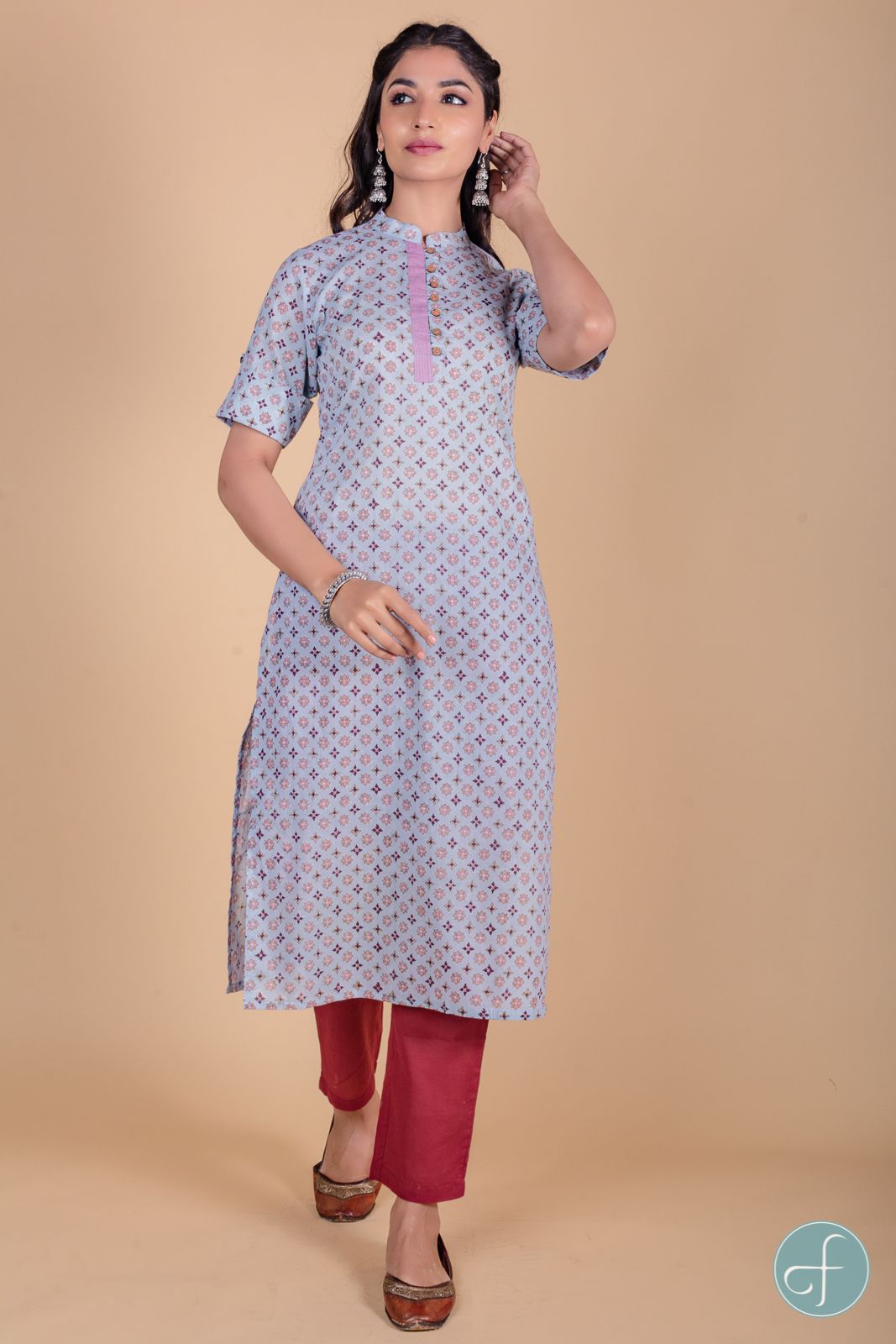 Winter Blue Block Printed Kurta 