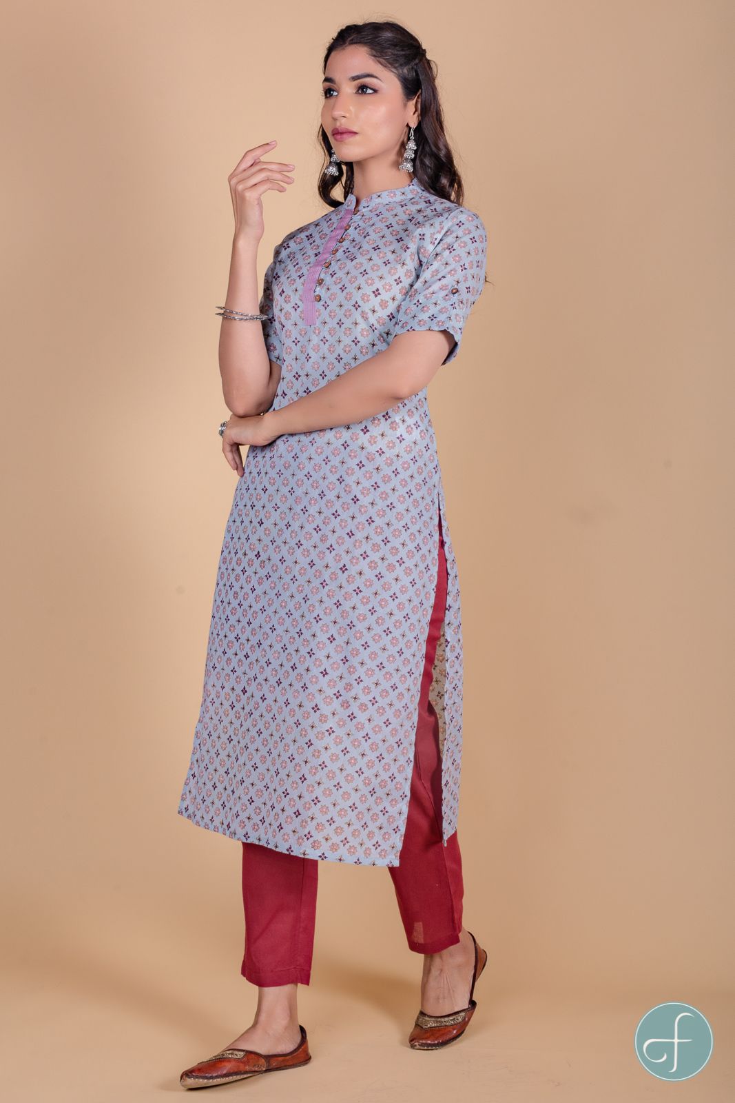 Winter Blue Block Printed Kurta 