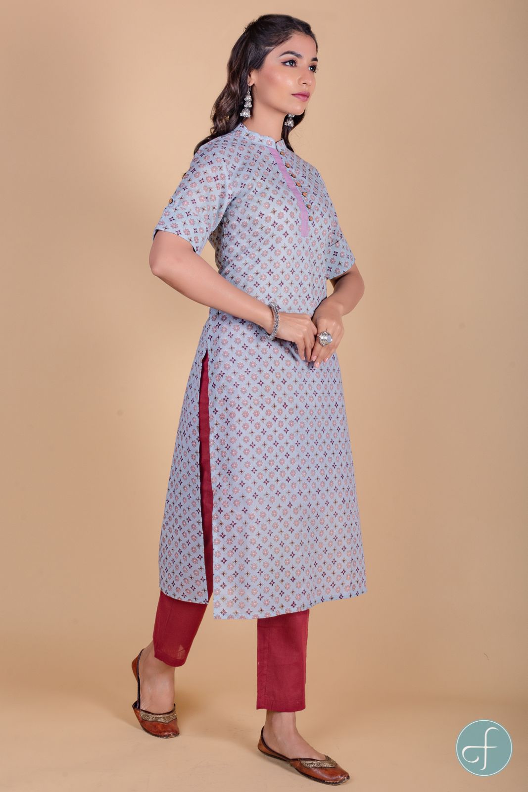 Winter Blue Block Printed Kurta 