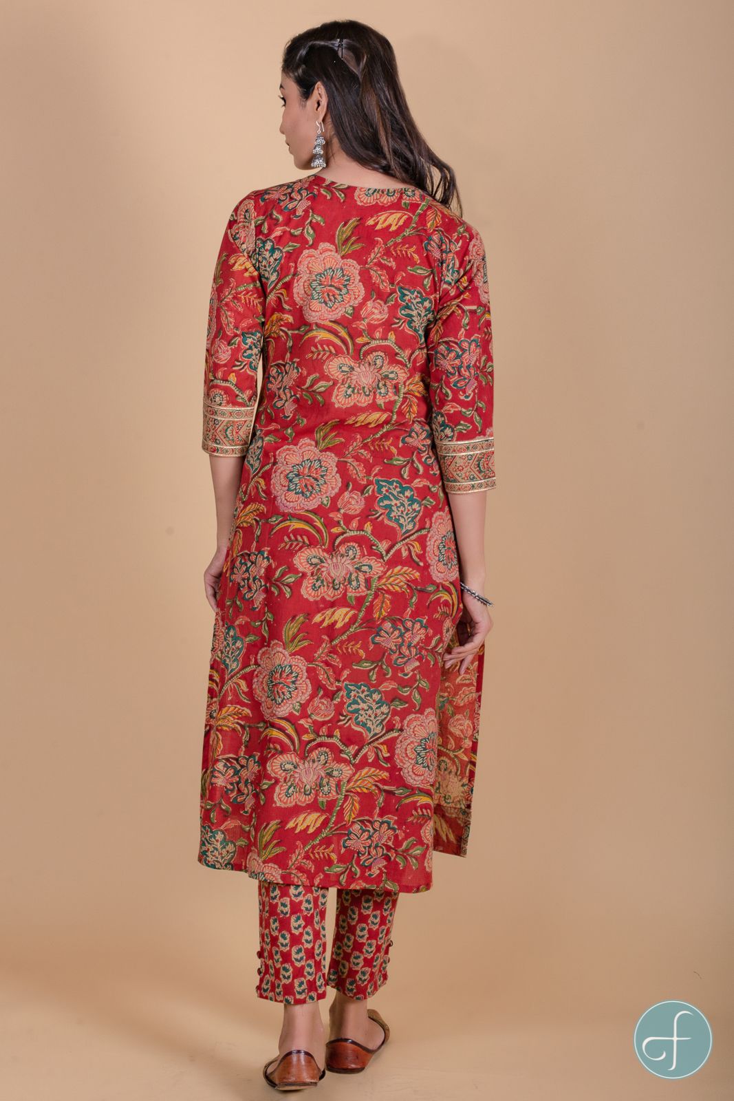 Brick Red Hand Block Printed Kurta 