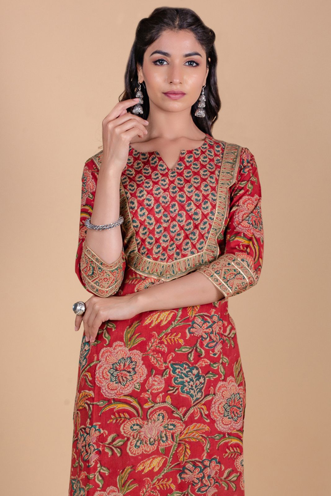 Brick Red Hand Block Printed Kurta 