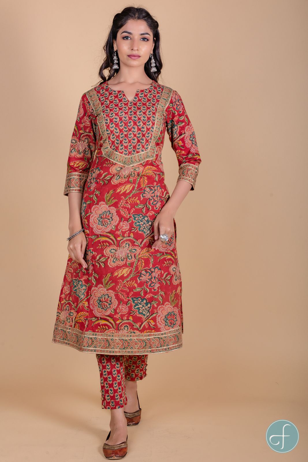 Brick Red Hand Block Printed Kurta 