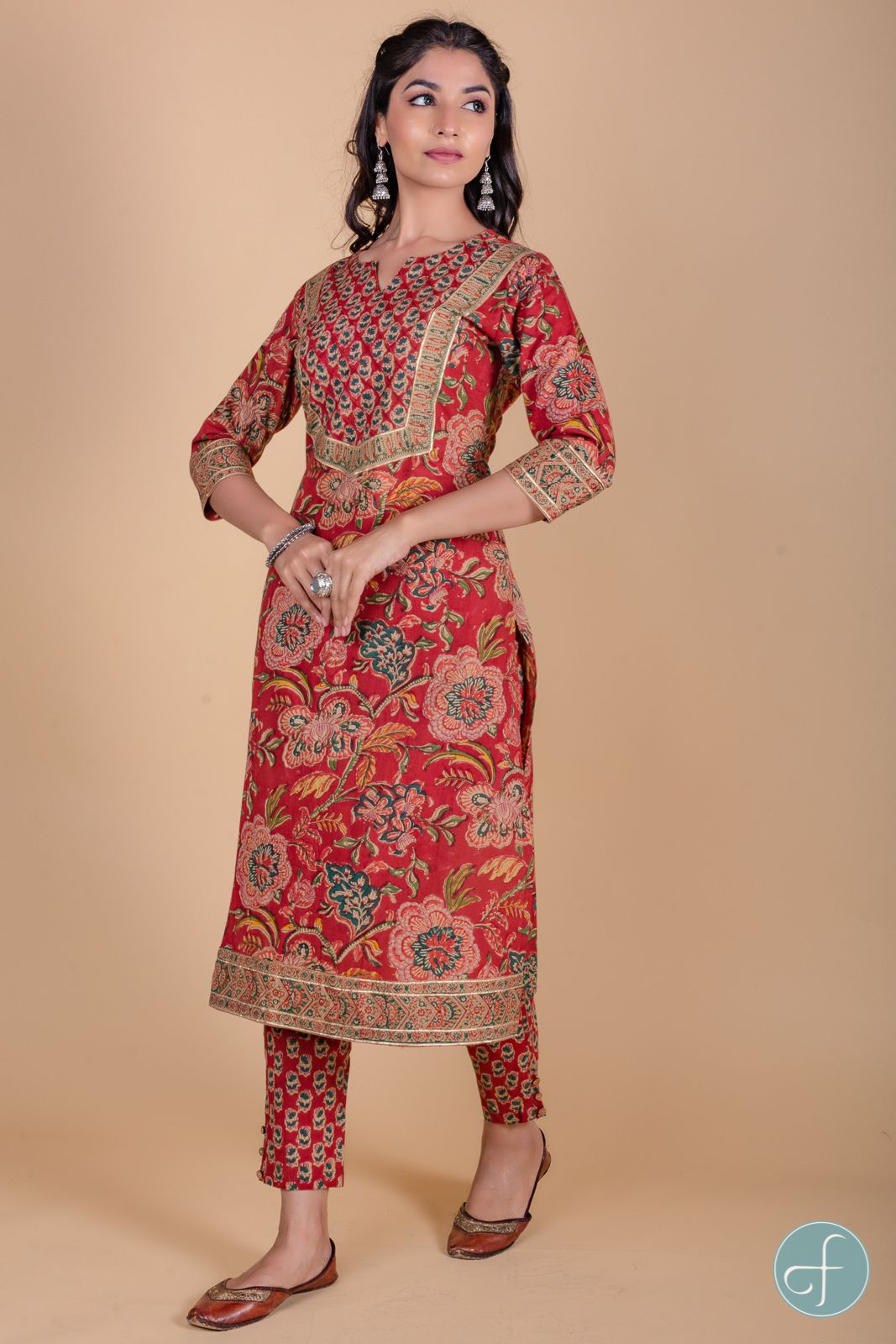 Brick Red Hand Block Printed Kurta 