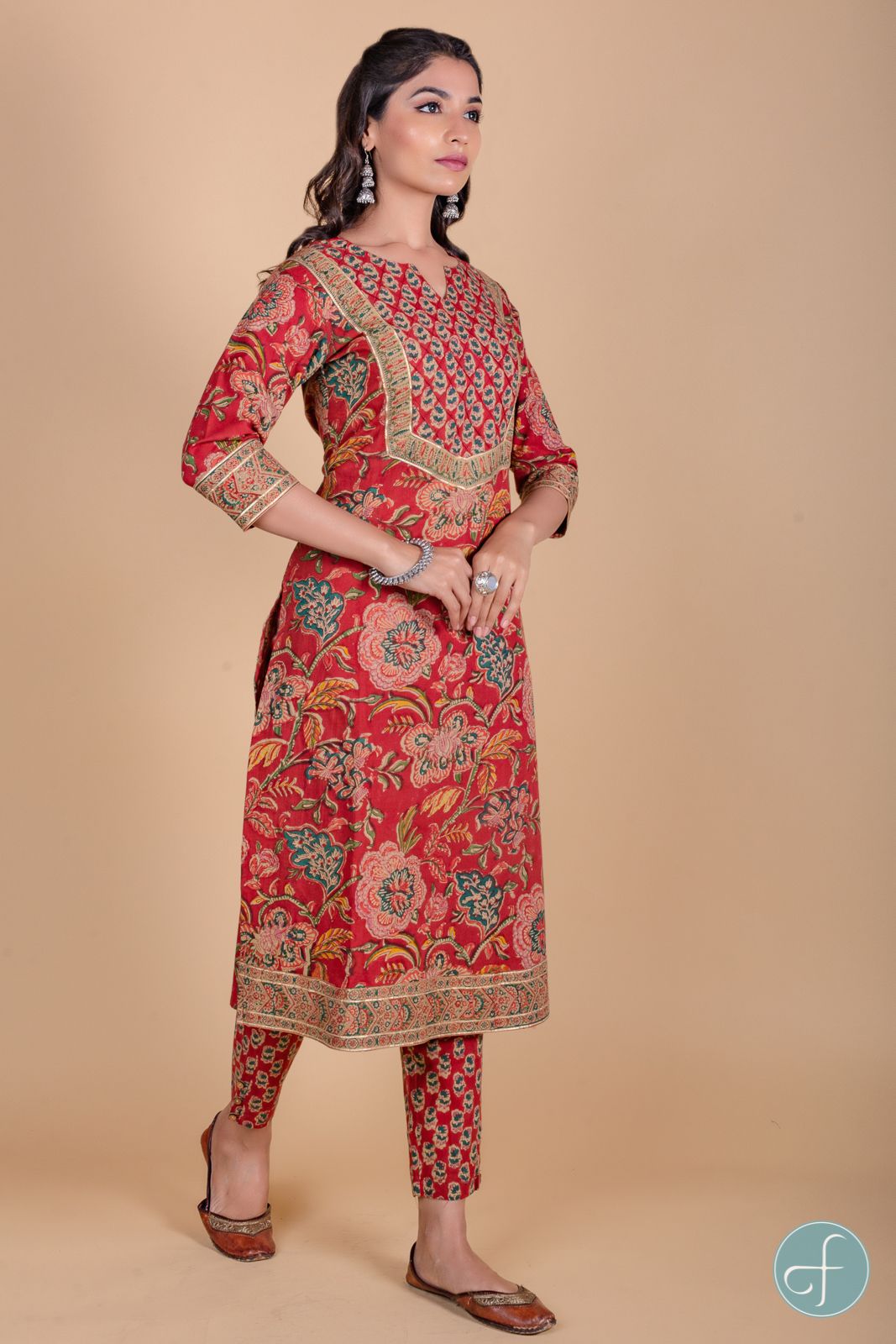 Brick Red Hand Block Printed Kurta 