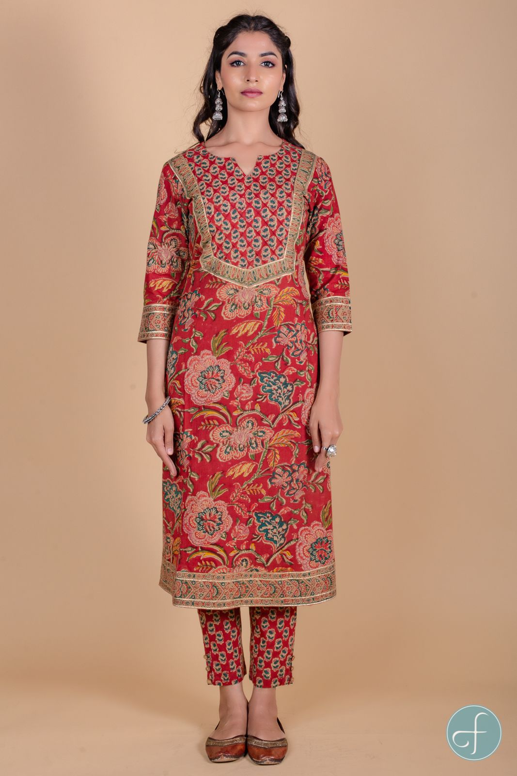 Brick Red Hand Block Printed Kurta 