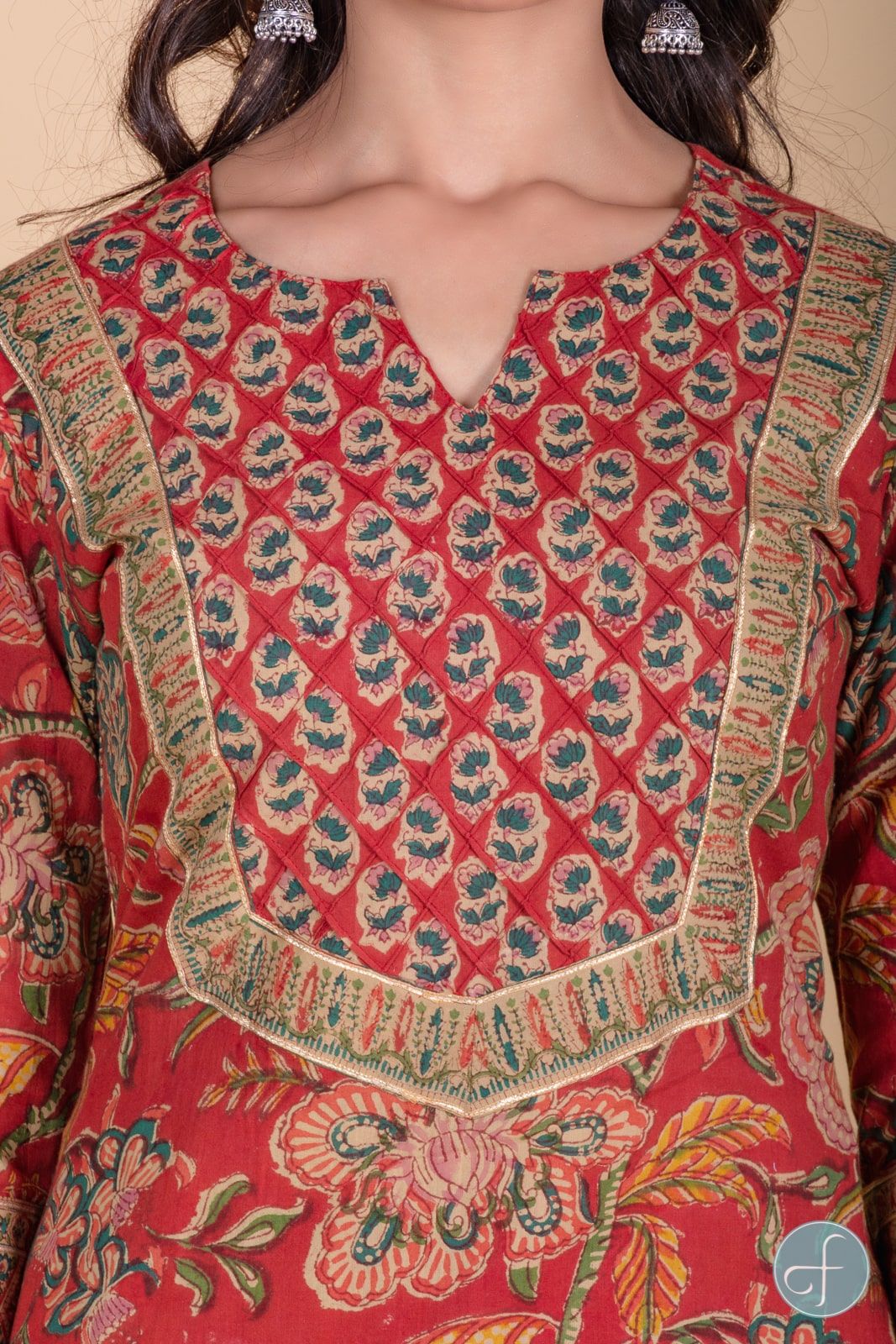 Brick Red Hand Block Printed Kurta 