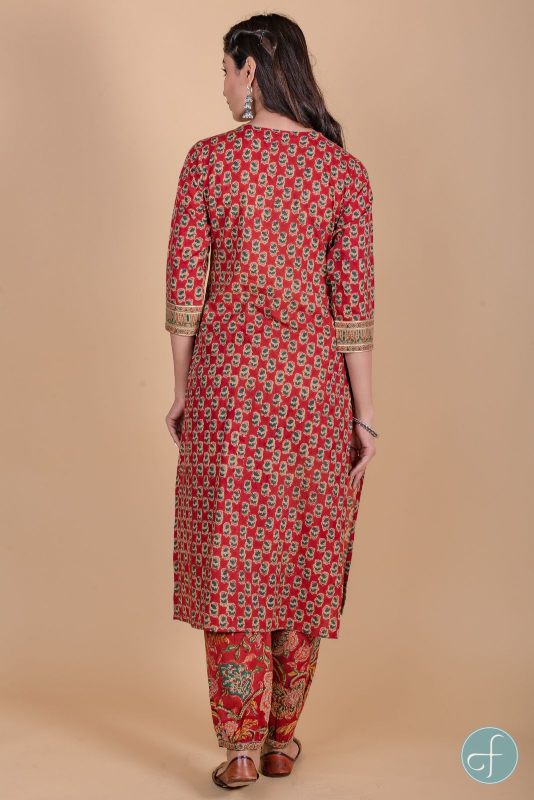 Brick Red Block Printed Kurta 