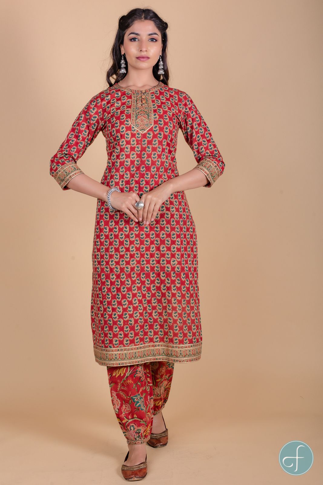 Brick Red Block Printed Kurta 