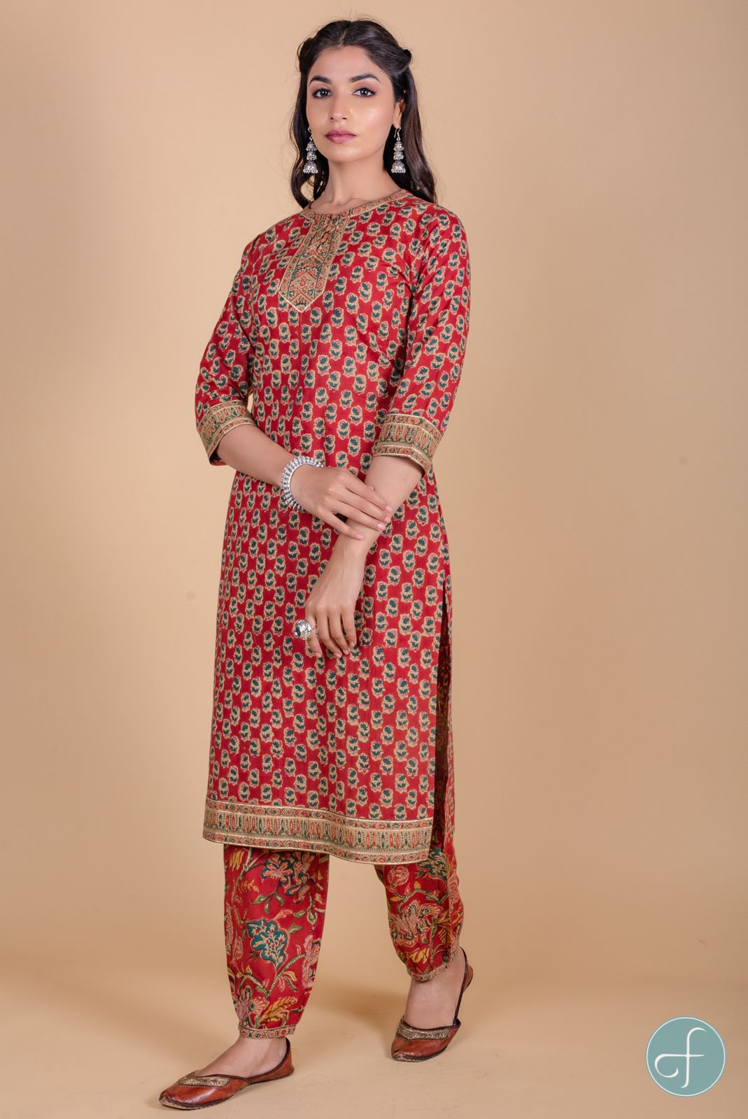 Brick Red Block Printed Kurta 