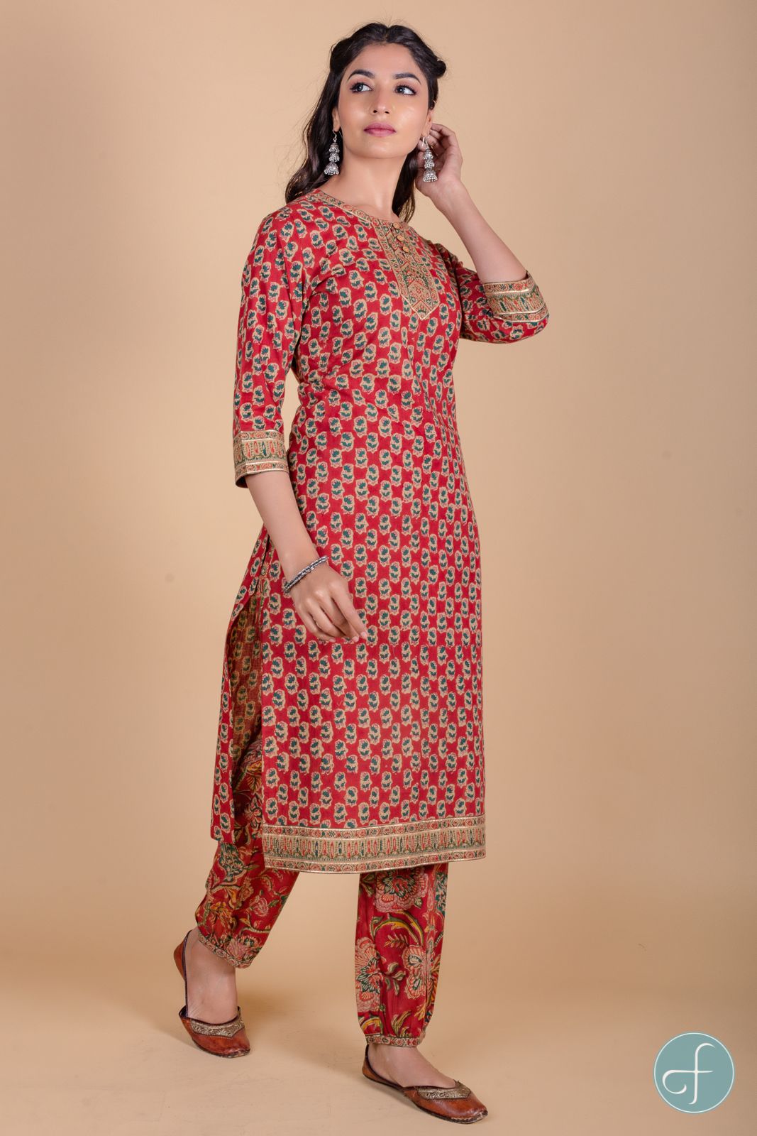 Brick Red Block Printed Kurta 