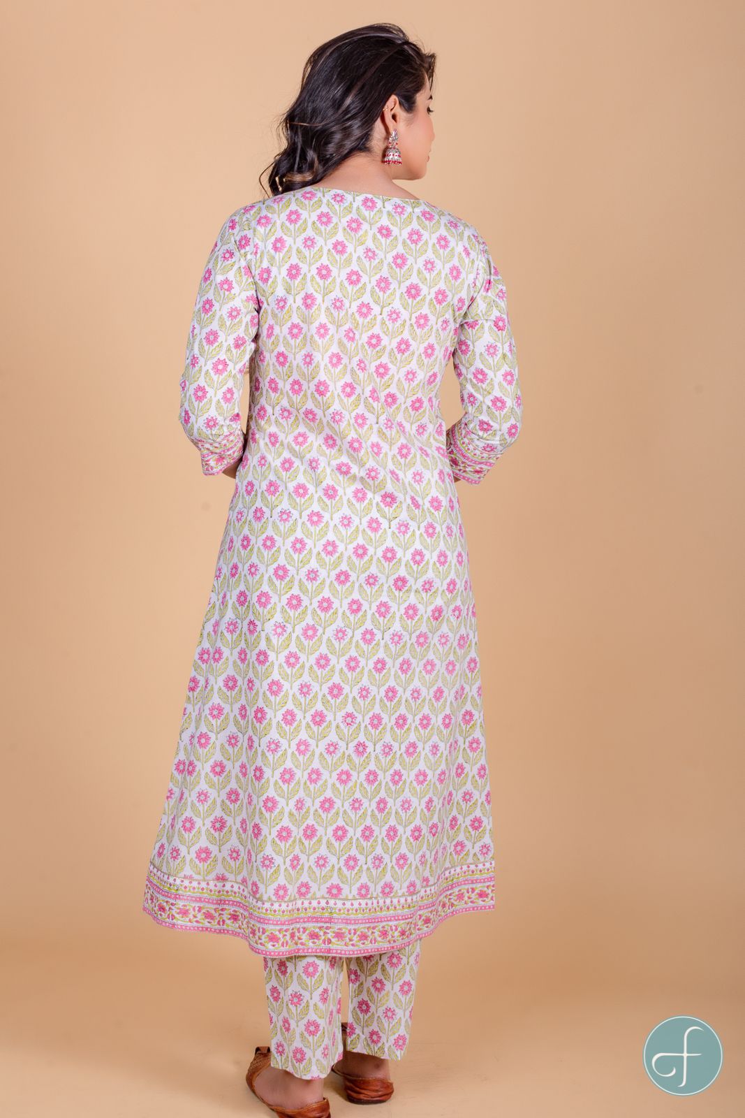 Rose Pink Block Printed A Line Kurta 