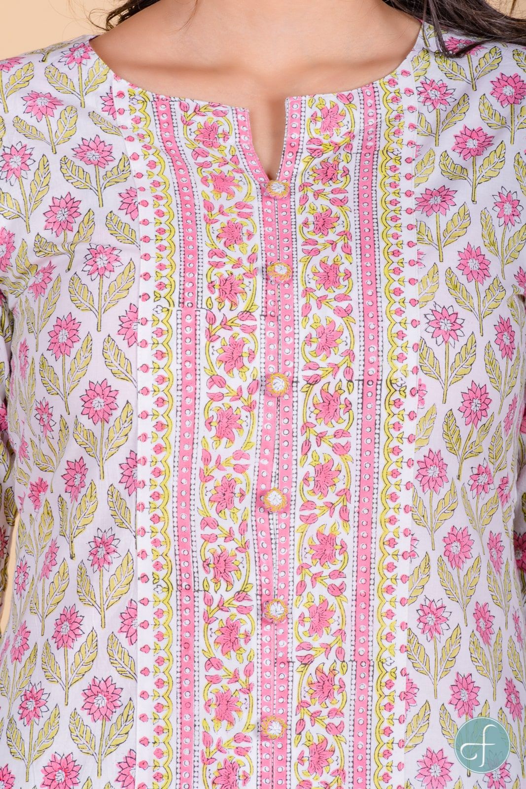 Rose Pink Block Printed A Line Kurta 