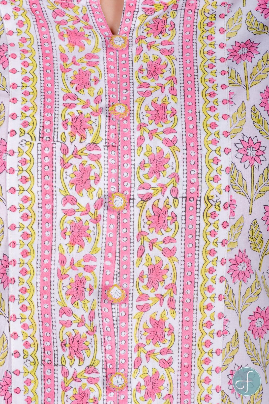 Rose Pink Block Printed A Line Kurta 