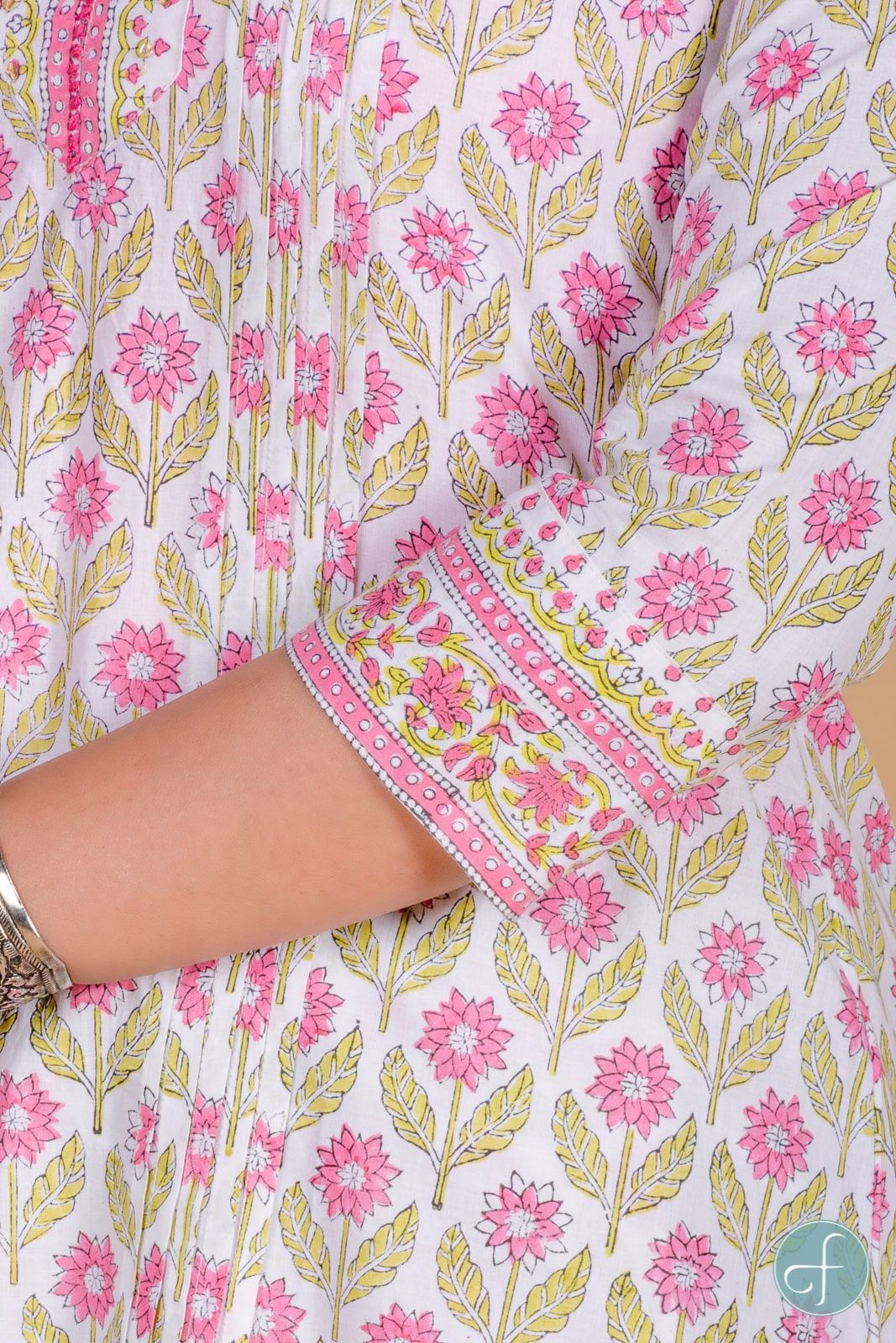 Carnation Pink Block Printed A Line Kurta  