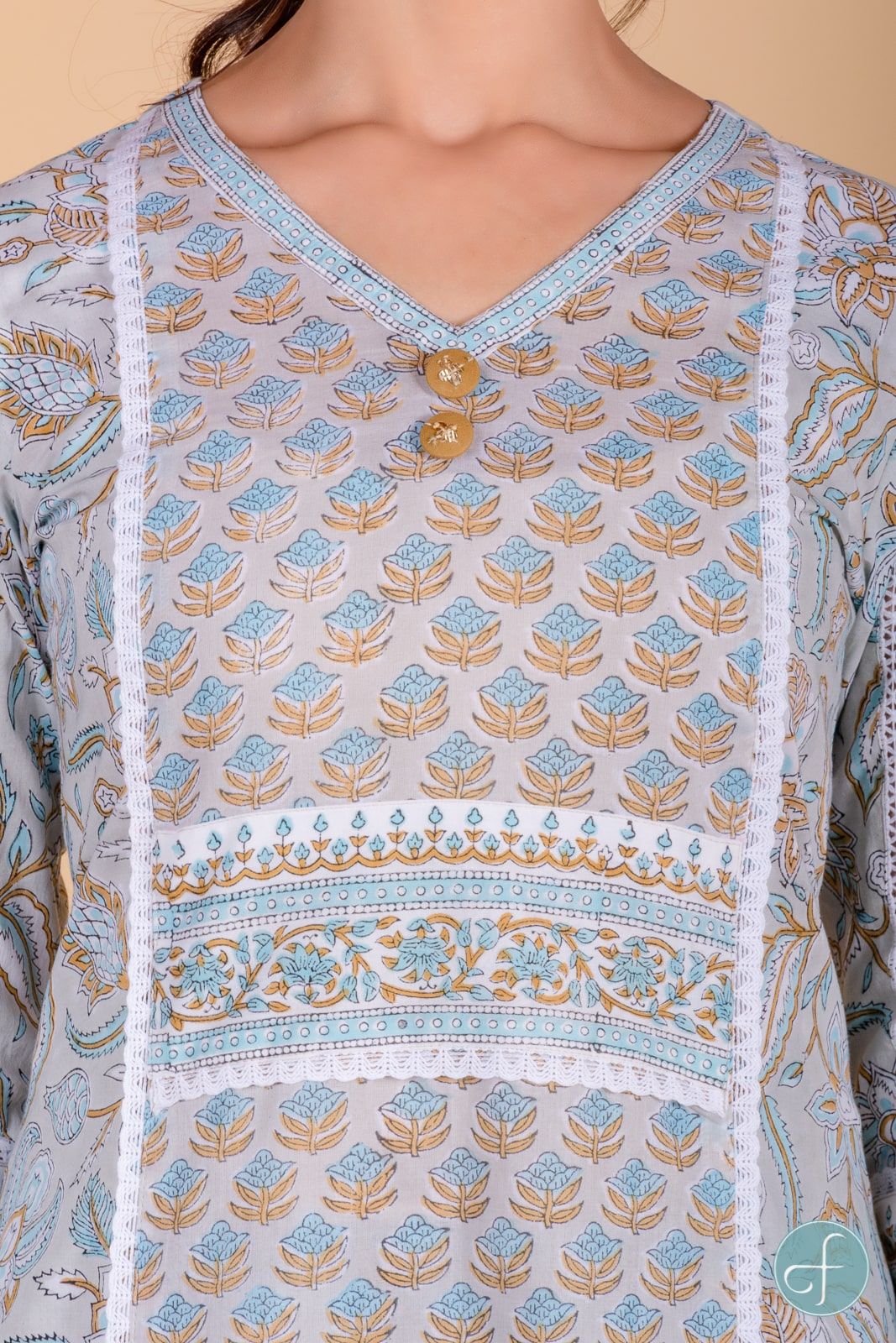 Illusion Grey Block Printed A Line Kurta 