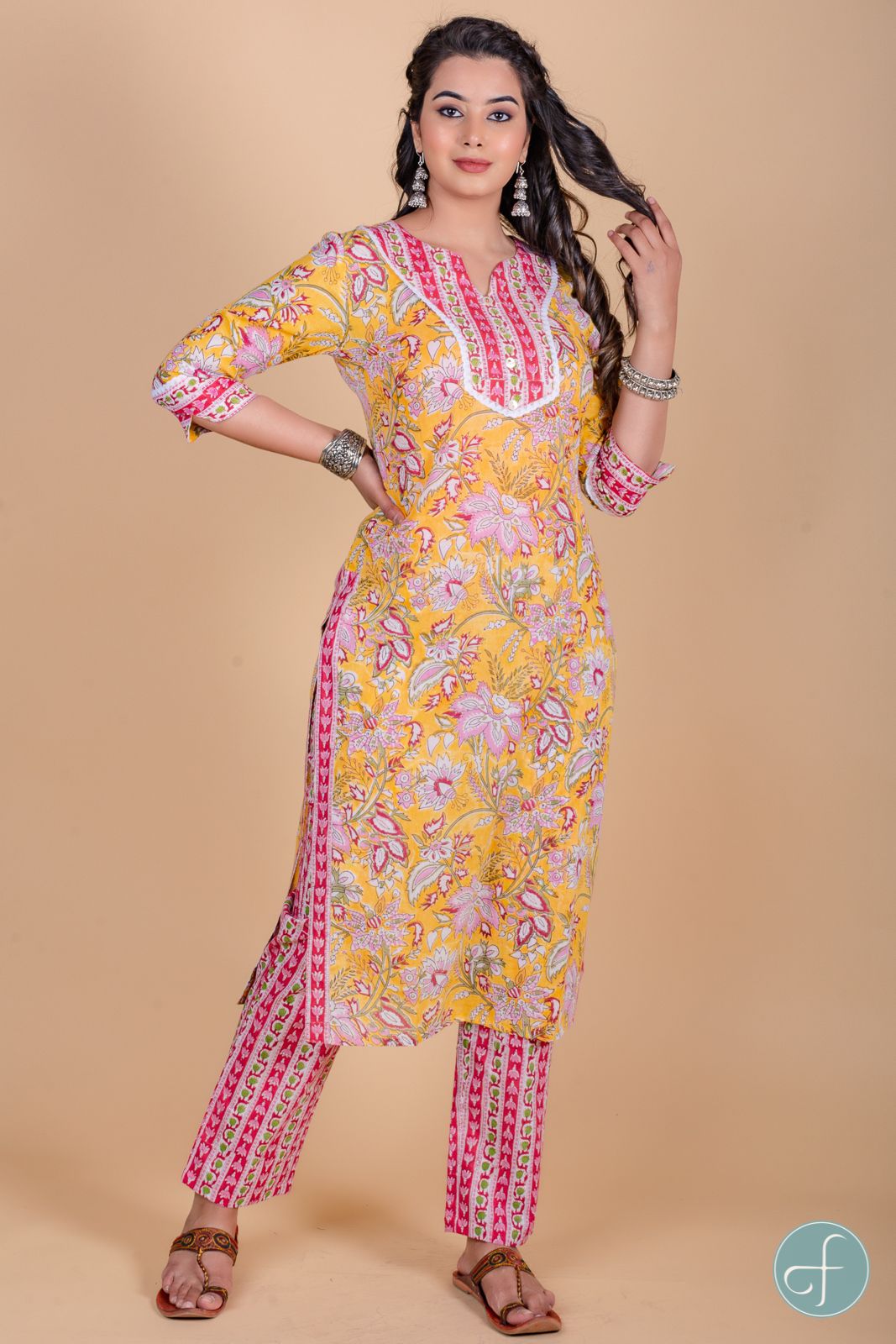 Yellow Floral Block Printed Kurta