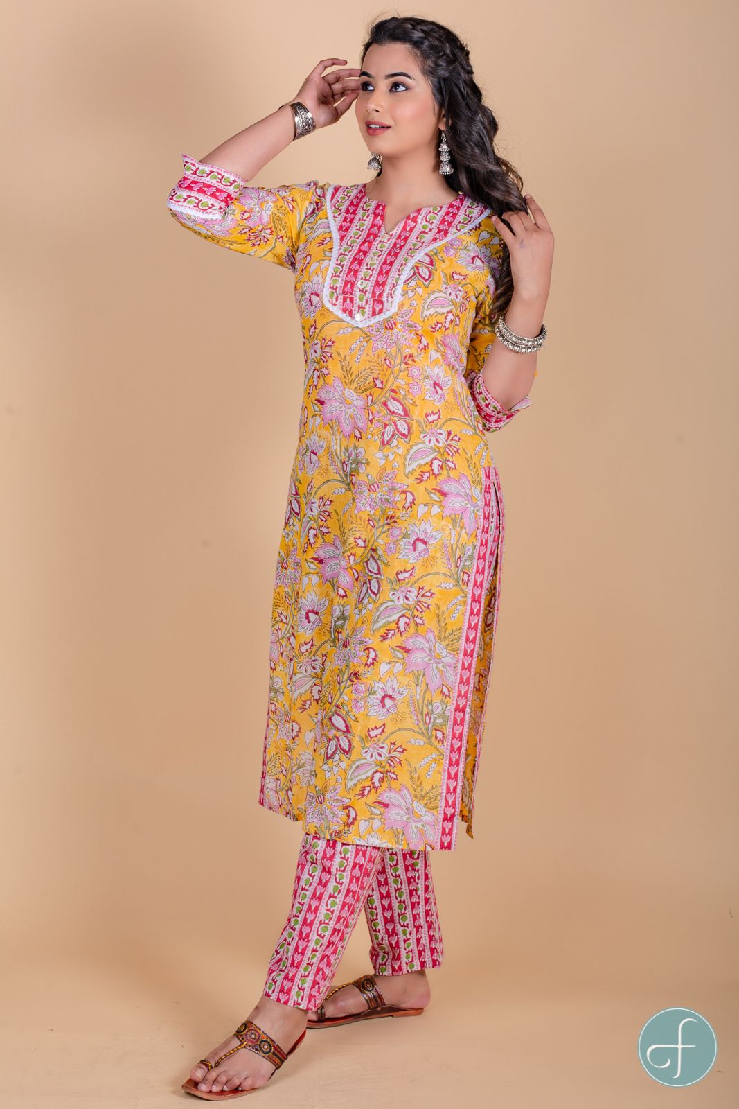 Yellow Floral Block Printed Kurta