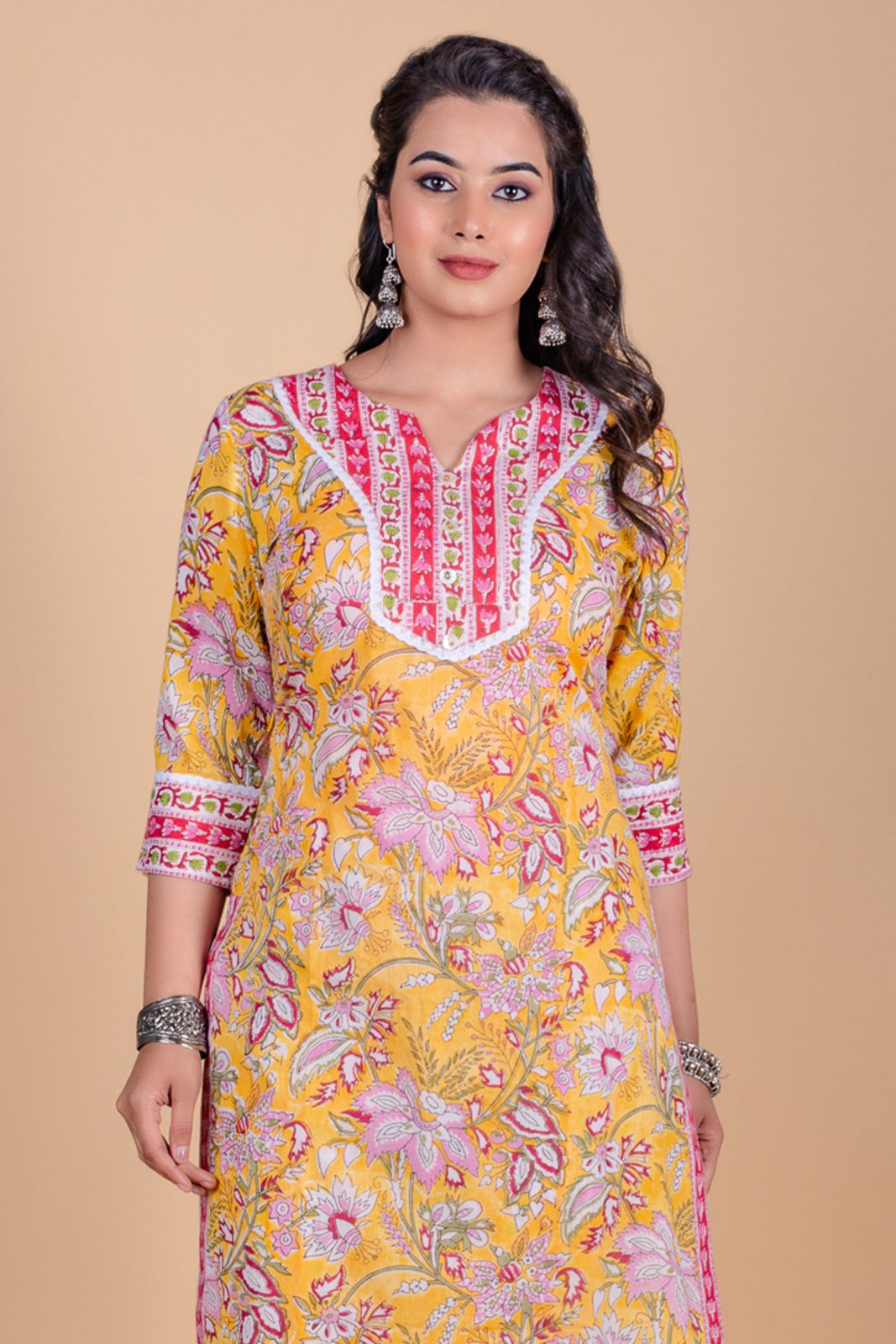 Yellow Floral Block Printed Kurta