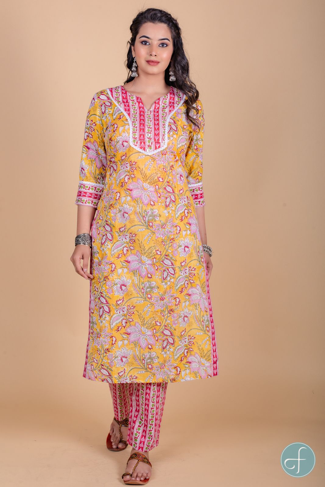 Yellow Floral Block Printed Kurta