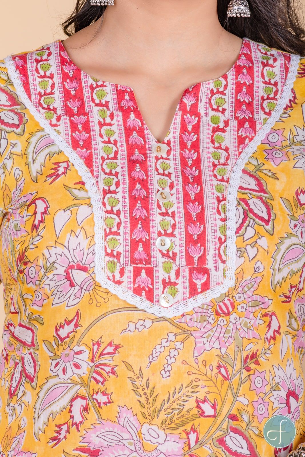 Yellow Floral Block Printed Kurta