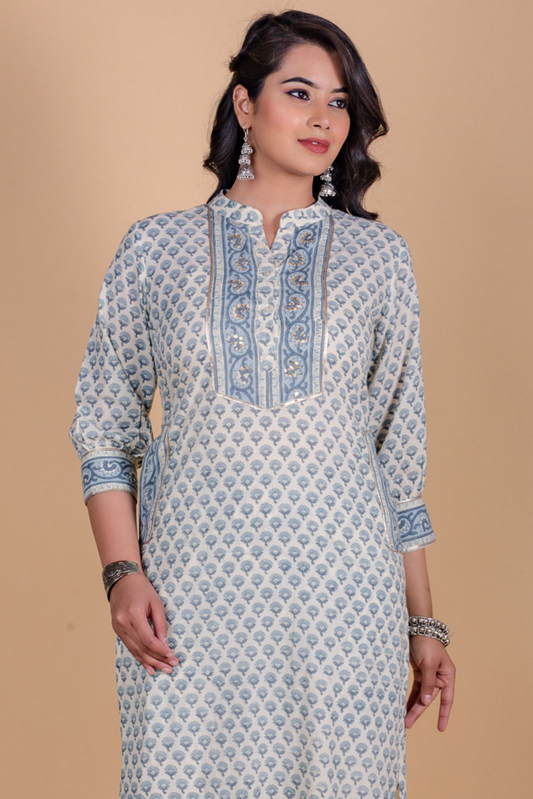 Ether Grey Block Printed Kurta 