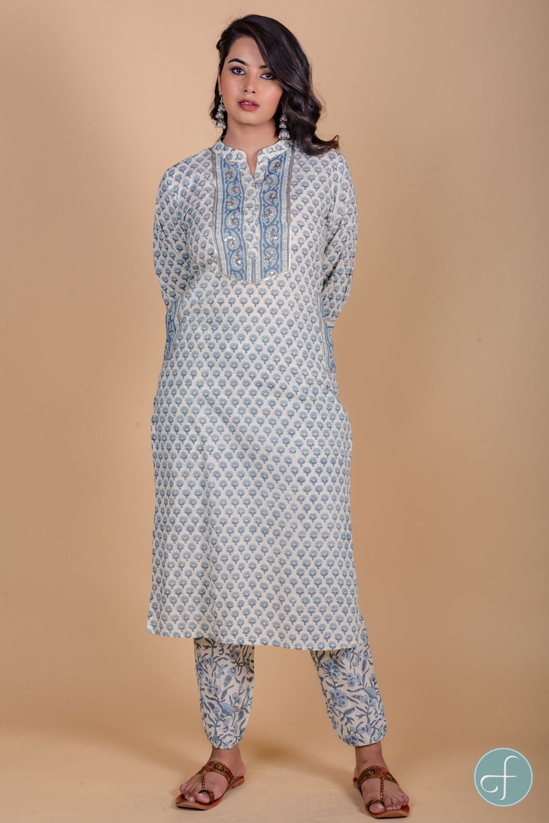 Ether Grey Block Printed Kurta 