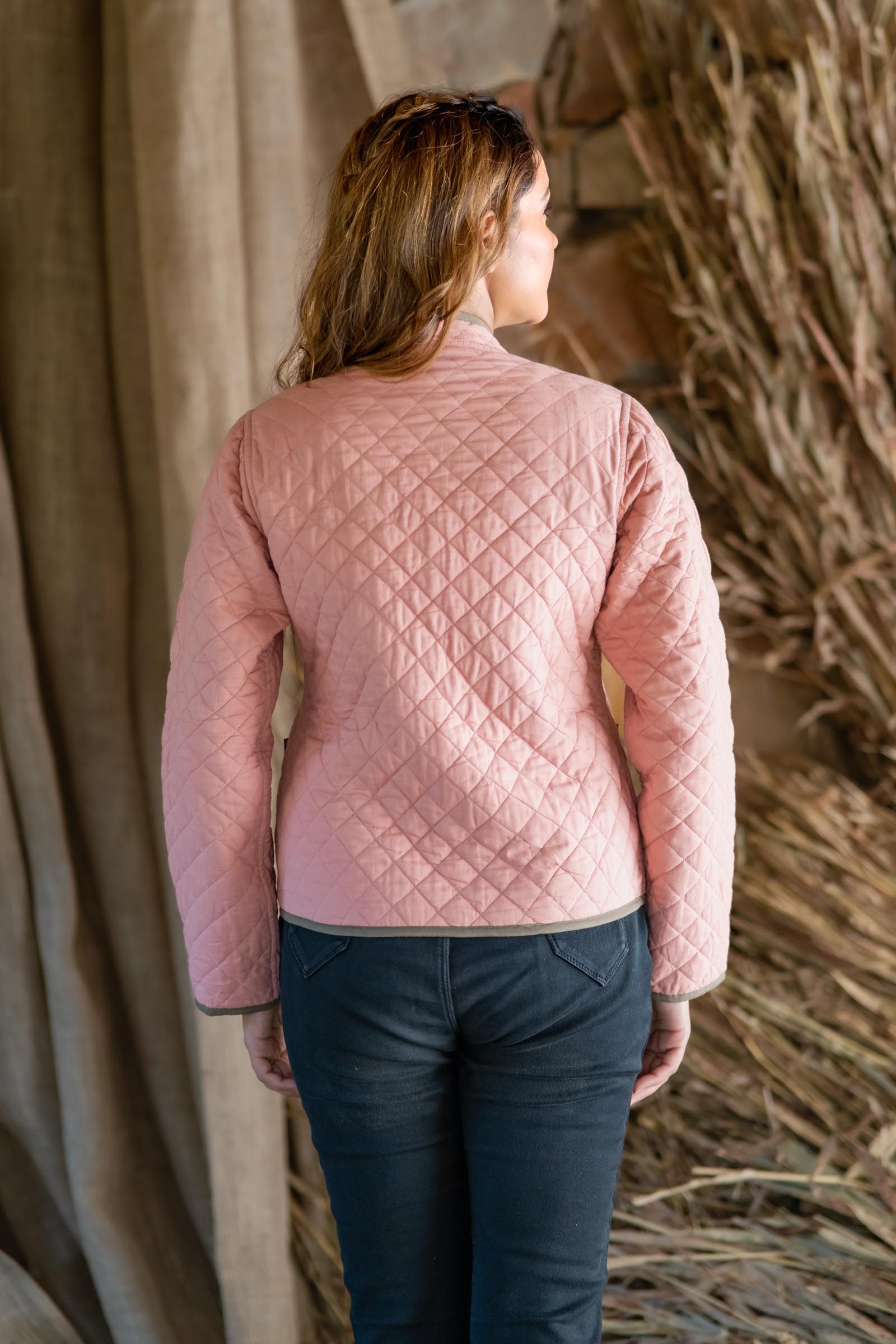 Pink Brown Reversible Quilted Women Jacket