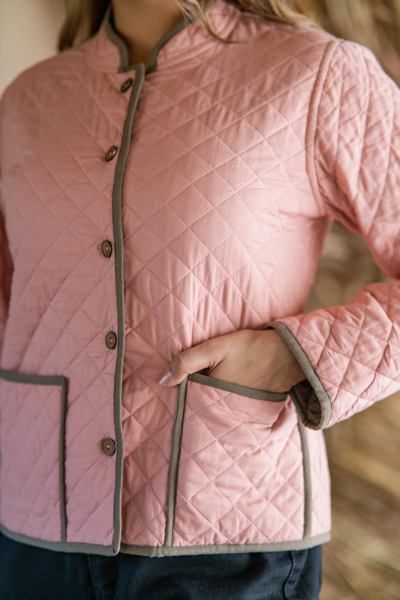 Pink Brown Reversible Quilted Women Jacket