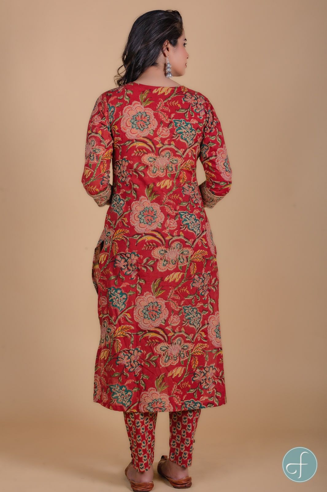 Carmine Red Floral Block Printed Kurta 