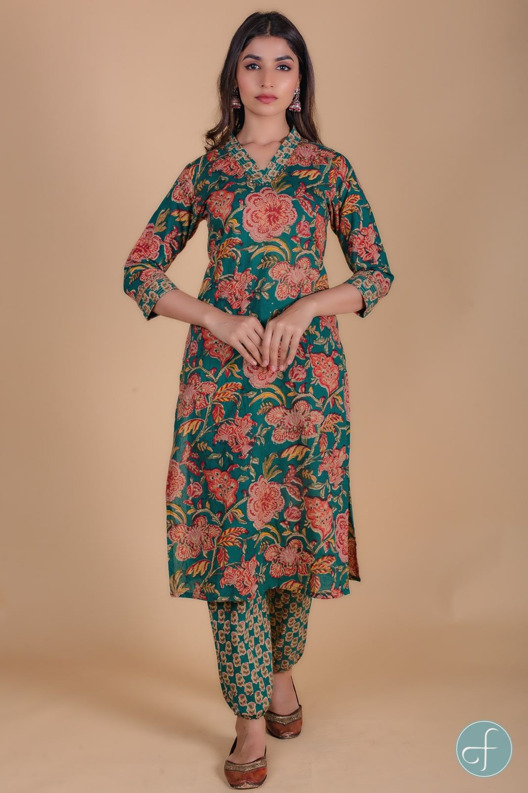 Pine Green Block Printed Kurta 