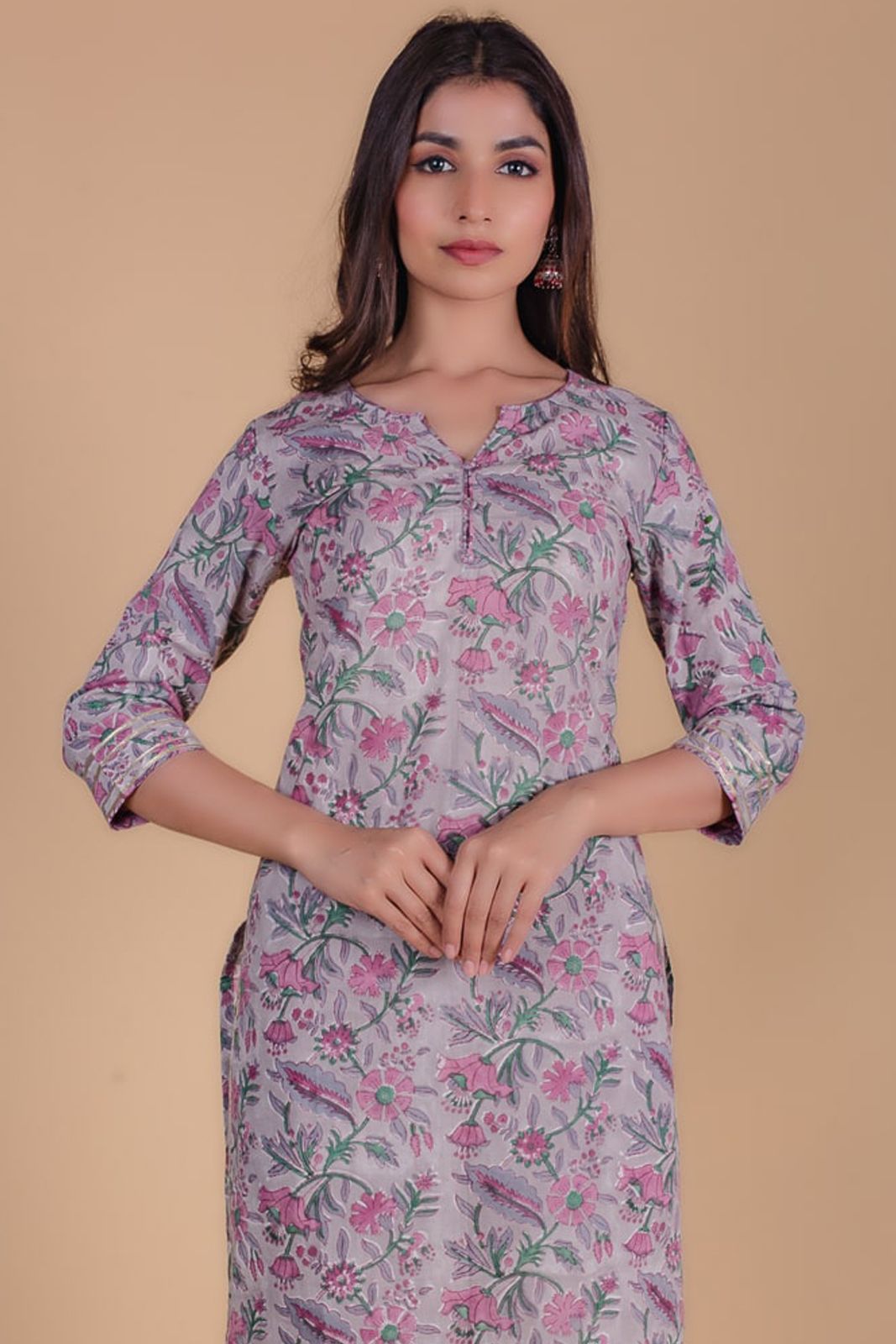 Liliac Floral Block Printed Kurta