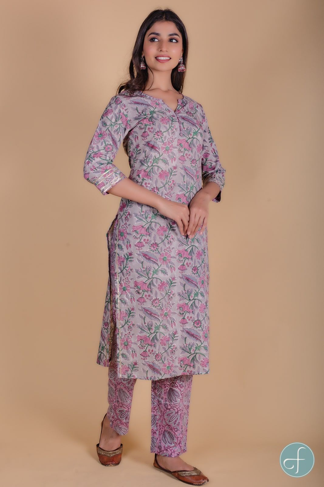 Liliac Floral Block Printed Kurta